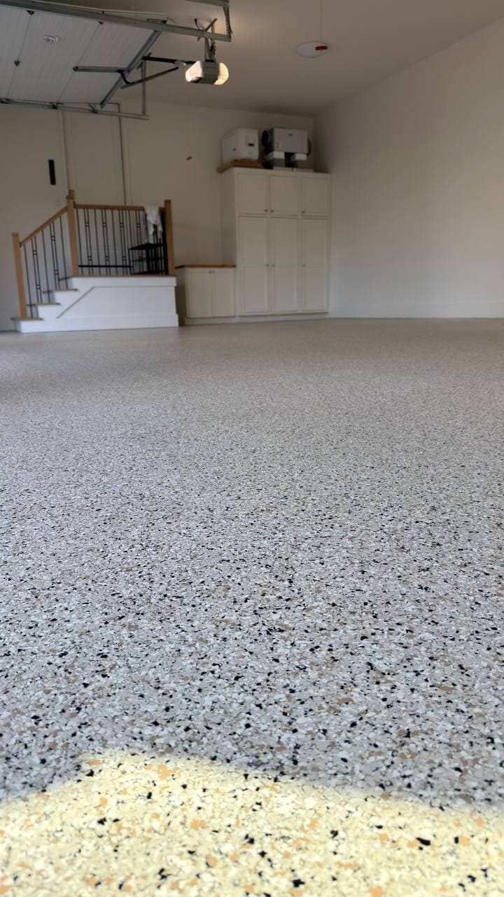Light metallic flake — three-car garage